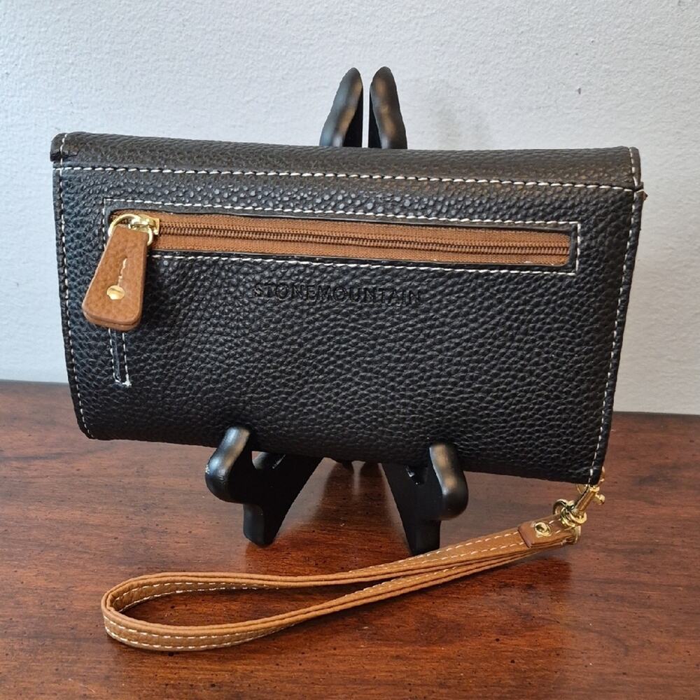 Stone Mountain Accessories Black Pebbled Wristlet Wallet with Tan Strap - Picture 3 of 16